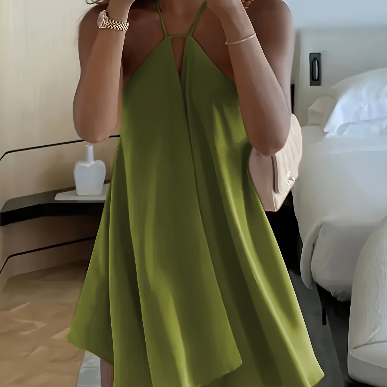 Women's Sexy Backless V-Neck A-Line Dress - Sleeveless, Tie-Back Waist, Flowy Orange Mini Dress for Summer, Beach & Casual Outings