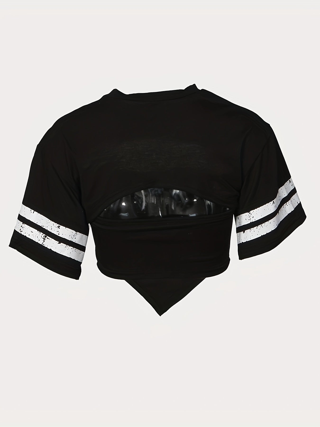WLWXR Y2K Streetwear Solid Color Slim Fit 2 Two-Piece Sets - O-Neck Short Sleeve Top with Letter Print & Tube Top for Women, Black with White Numbers Design, Polyester Blend, Perfect for Casual Outfits