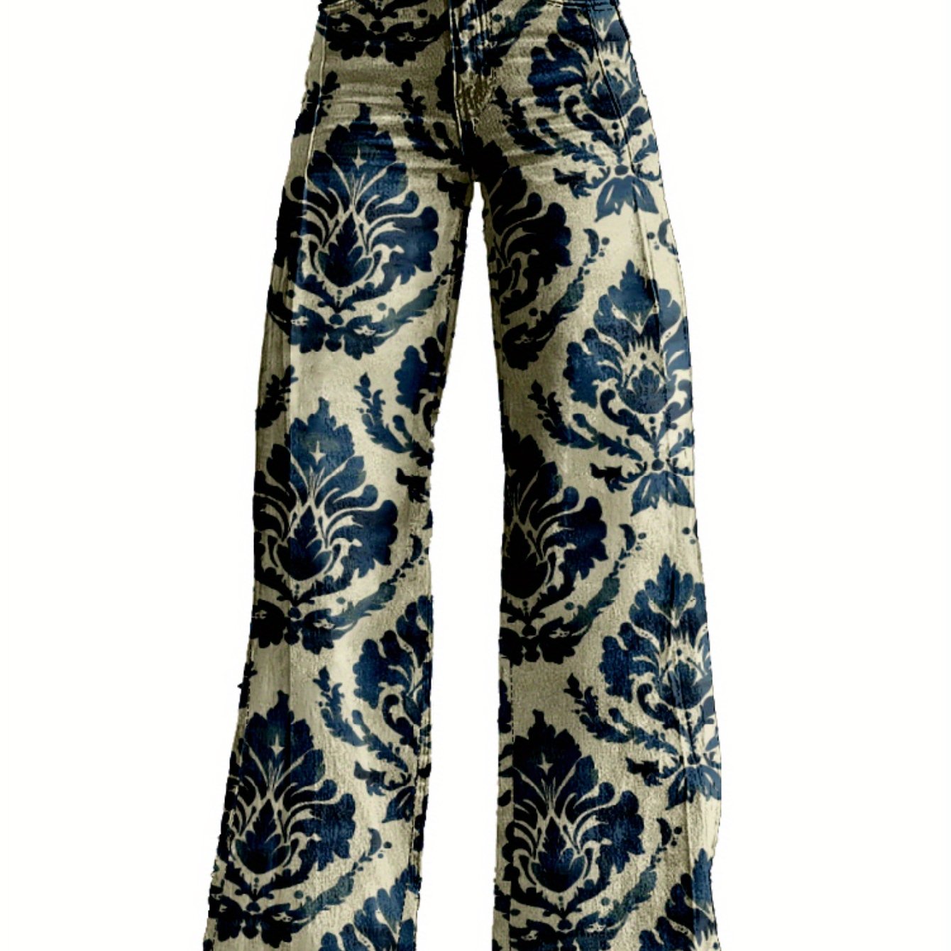 3D Printed Women's High-Waisted Wide Leg Pants - Abstract Floral Print Y2K Style Loose Baggy Flared Floor-Length Trousers, Polyester Casual Comfortable Machine Washable for Spring & Autumn, Spring Fall Attire | Y2K Fashion |