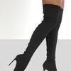 Ladies' Over-the-Knee High Heel Booties - Casual Style, Hand Washable, No Dry Clean, Pure Color, Suitable for All Seasons, Easy Slip-On, Pointed Toe, Thin High Heel, Fabric Upper, Fabric Lining, Rubber Sole, Fabric Insole, Ra
