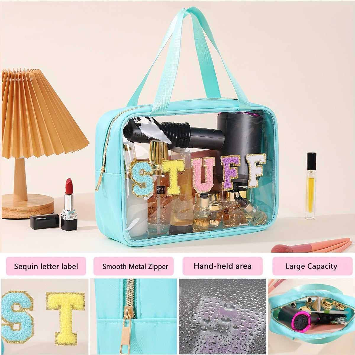 Large Capacity Toiletry Storage Bag, Stylish Transparent Makeup Pouch, Suitable for Travel Cosmetics Storage, Portable Handheld Toiletry Bag.
