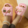 [Pink Plush Slippers] Comfortable Pink Plush Women's Slippers with Bow and Bear Decor | Fashionable Satin Flat Sandals, Indoor House Shoes for Spring and Summer, EVA Sole, All-Season Wear