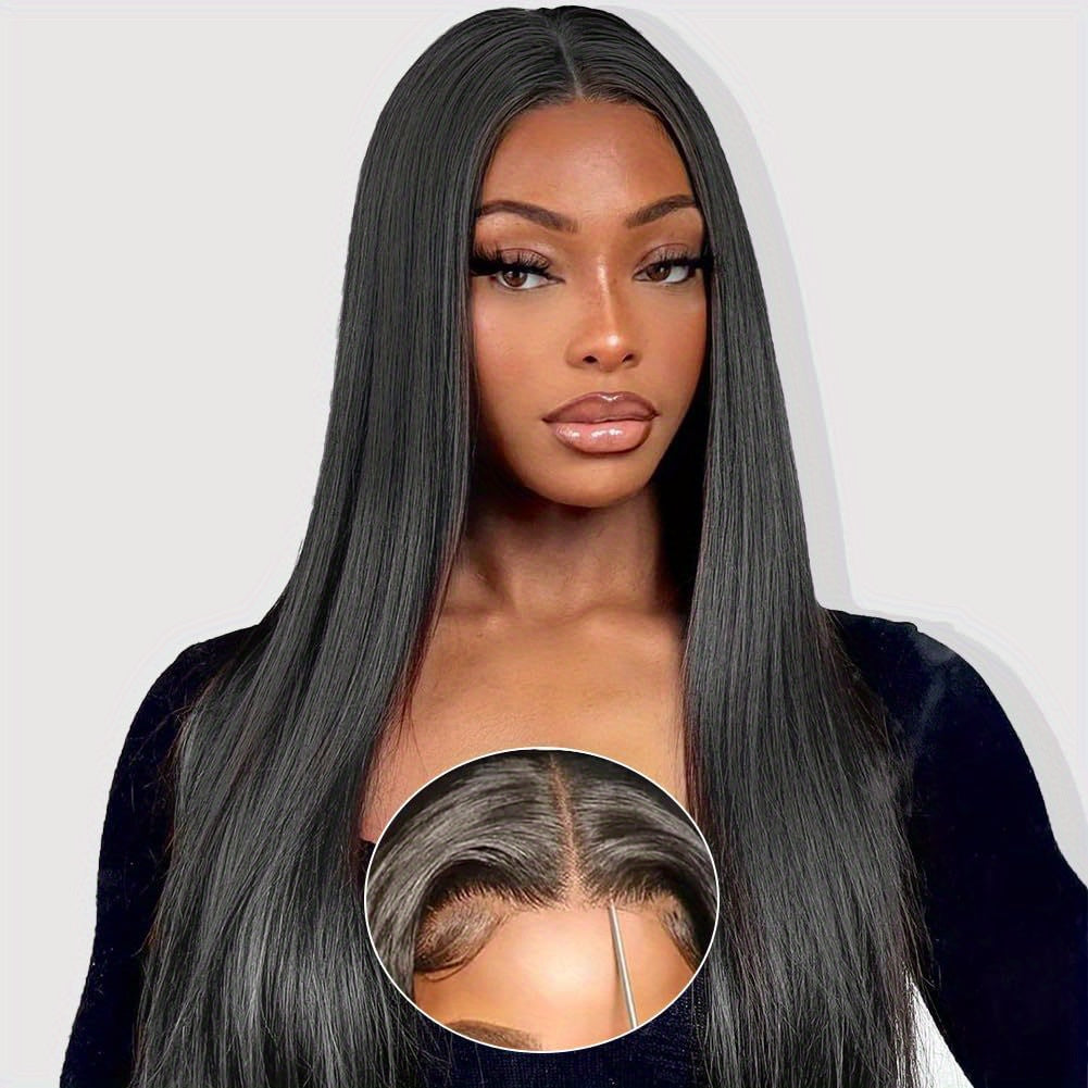 20 Inch Glueless Straight Human Hair Wig - 4x4 HD Lace Front Closure, Pre-Plucked and Pre-Cut, 180% Density, Ready to Wear, Natural Black, Soft and Silky Texture, Breathable Cap, Heat Resistant, Tangle-Free, Suitable for Dail