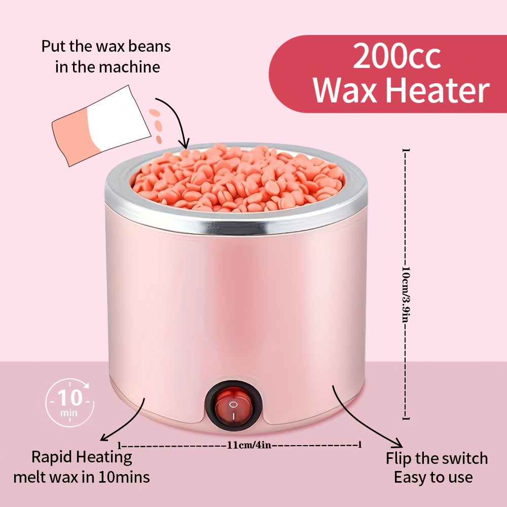 [Low Irritation] Wax Heater Kit | 200cc, 4 Packs Hair Removal Wax Beans, 20 Waxing Wooden Sticks | Low Irritation