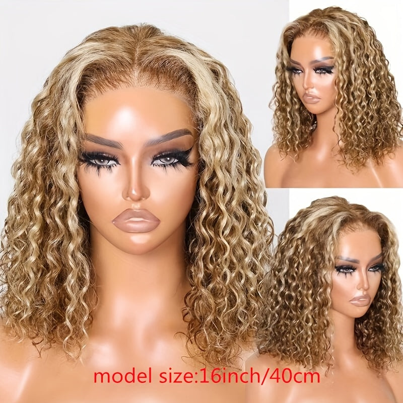 UNICE Water Wave Short Bob Wigs Human Hair 7x5 HD Lace Pre Cut Lace Bye Bye Knots Glueless Wigs Bleached Knots Pre Plucked Hairline Put on and Go Beginner Wig for Women