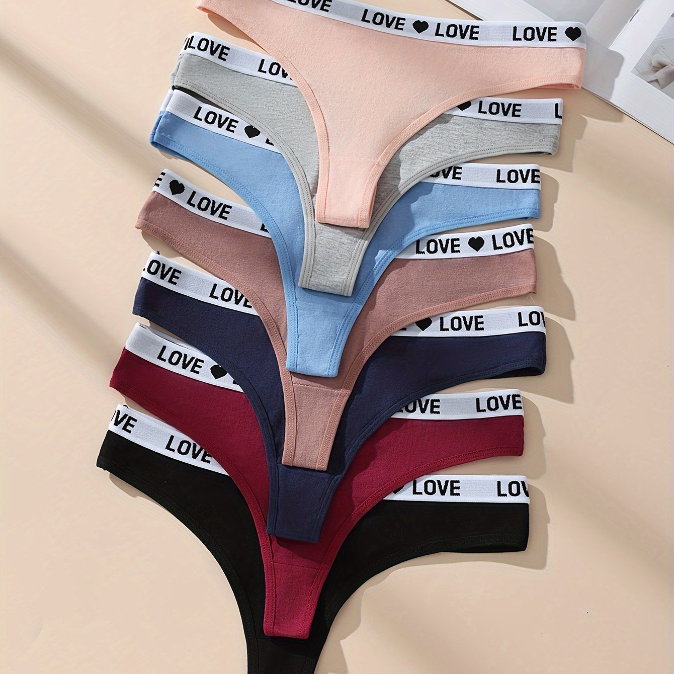 7pcs set of letter printed Women's underwear, comfortable and breathable stretch underwear, heart LOVE underwear