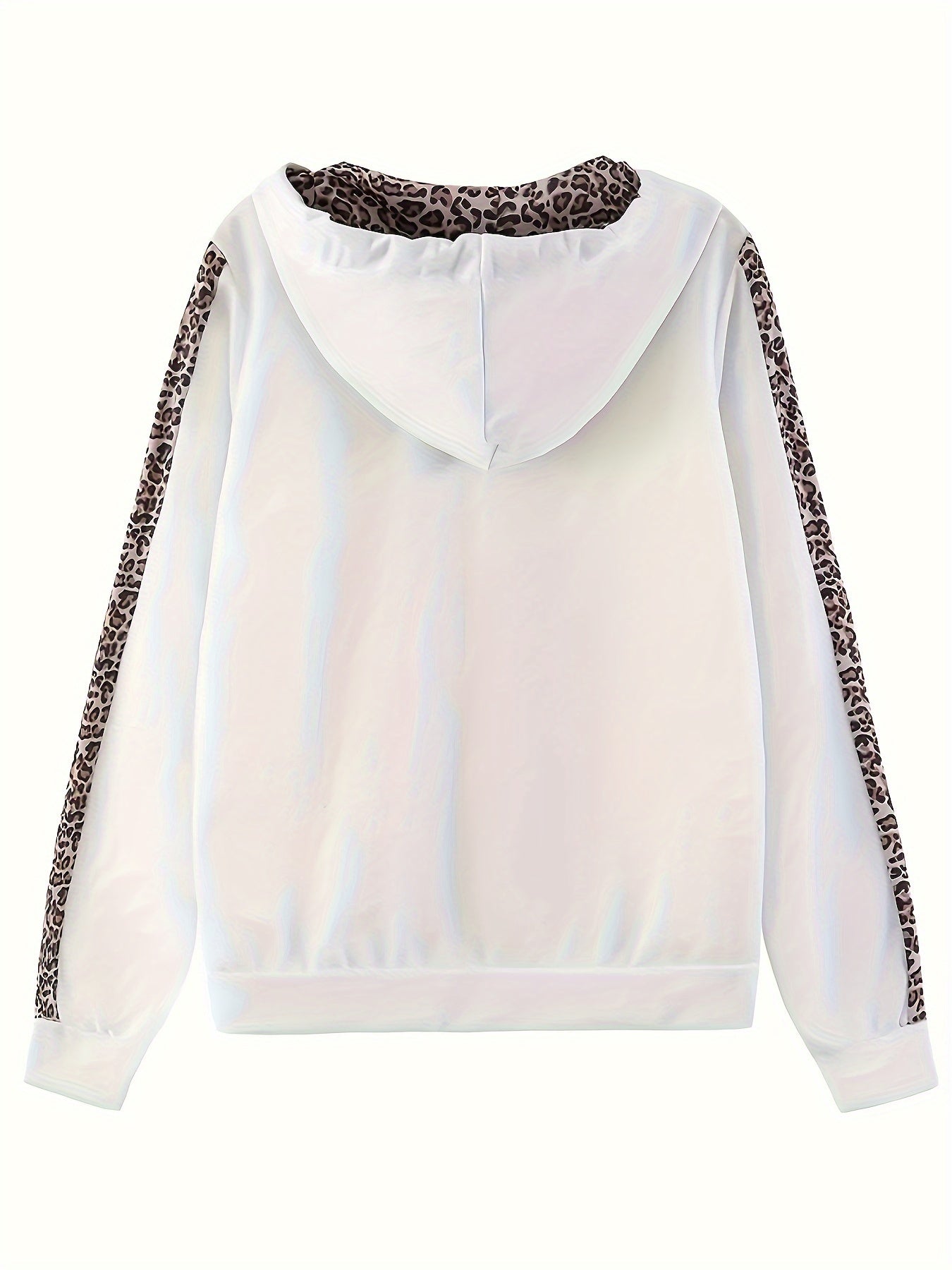 Two-piece Set, Long Sleeve Leopard Print Zip Up Hoodie & Drawstring Pants Outfits, Women's Casual Clothing