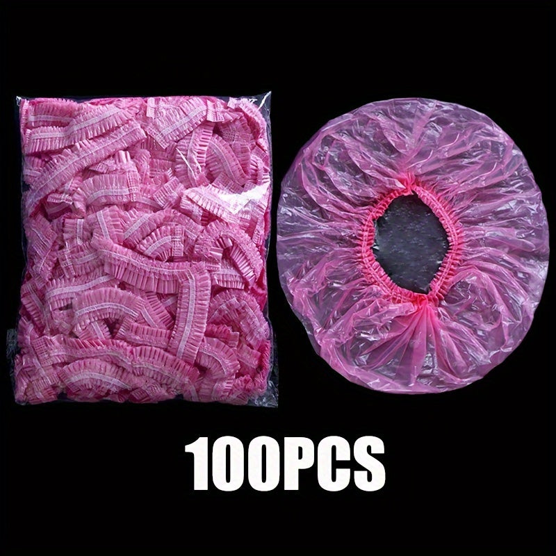 Disposable Shower Caps, Shower Caps for Women Plastic Shower Caps Shower Hat Large Shower Cap Elastic Hair Cap for Home Use Hotel Spa and Hair Salon (pink)
