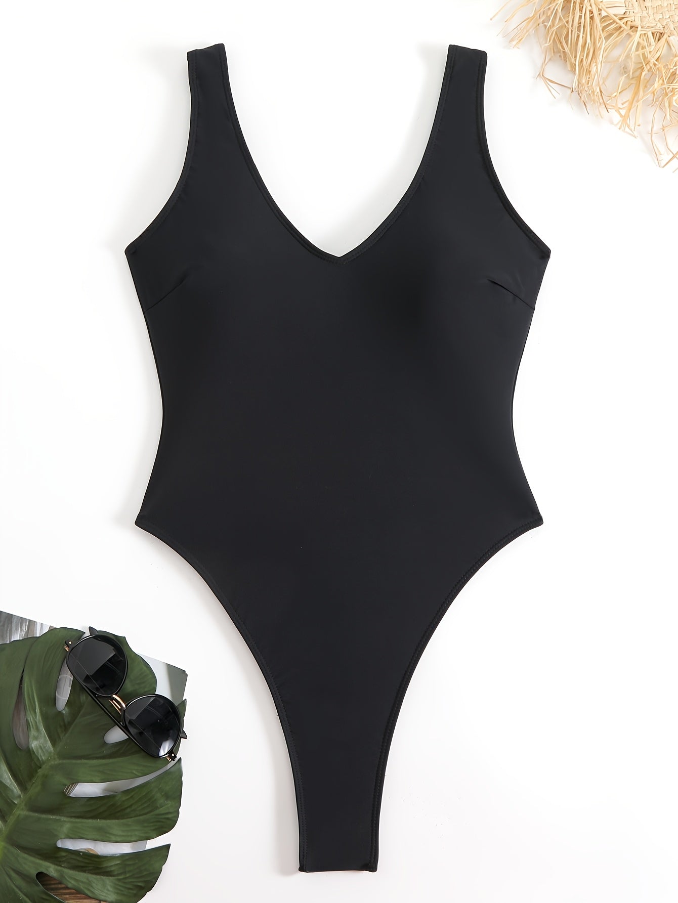 Sexy Solid Color One-Piece Swimsuit, V-Neck, High Stretch Nylon Fabric, Hand Washable, Monokini, Sexy Style