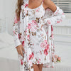 Women's Floral Print Lace Trim Suspender Dress + Pajama Set