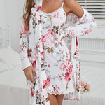 Women's Floral Print Lace Trim Suspender Dress + Pajama Set