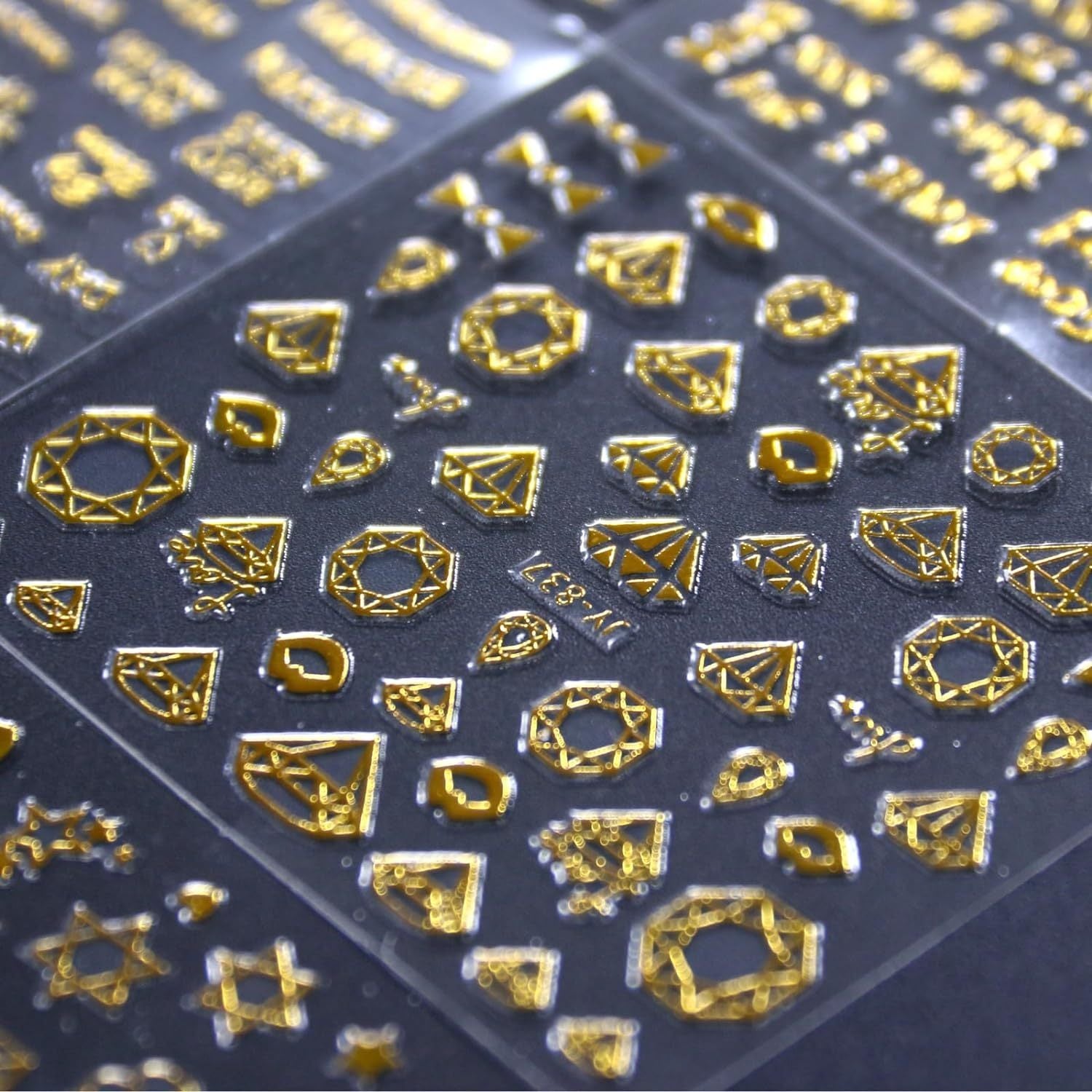 Golden Nail Art Stickers - 30 Sheets, 3D Self-Adhesive, for Acrylic Nails, Women, with Golden Line, Star, and Leaf Designs