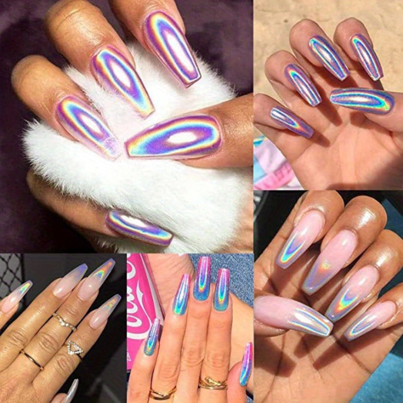 1 Box Holographic Chrome Nail Glitter, Rainbow Unicorn Mirror Effect Pigment, Multifunctional Nail Art DIY Decor with Sponge Applicator, Hypoallergenic Square Shaped Flakes for Arts