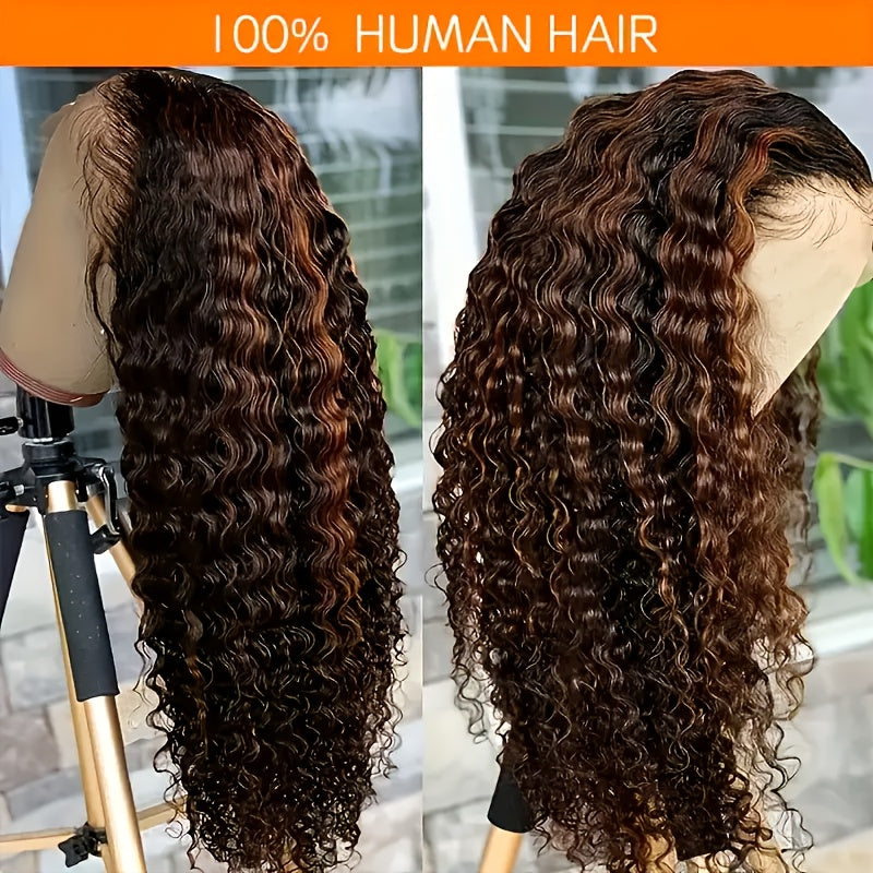 Highlight Lace Front Wig Human Hair 1B/30 Black And Brown Deep Wave Wigs Glueless Wigs Human Hair Pre Cut 13x4 HD Lace Frontal Wig Human Hair Pre Plucked with Baby Hair 200% Density human hair bundles Mother's Day Promotion
