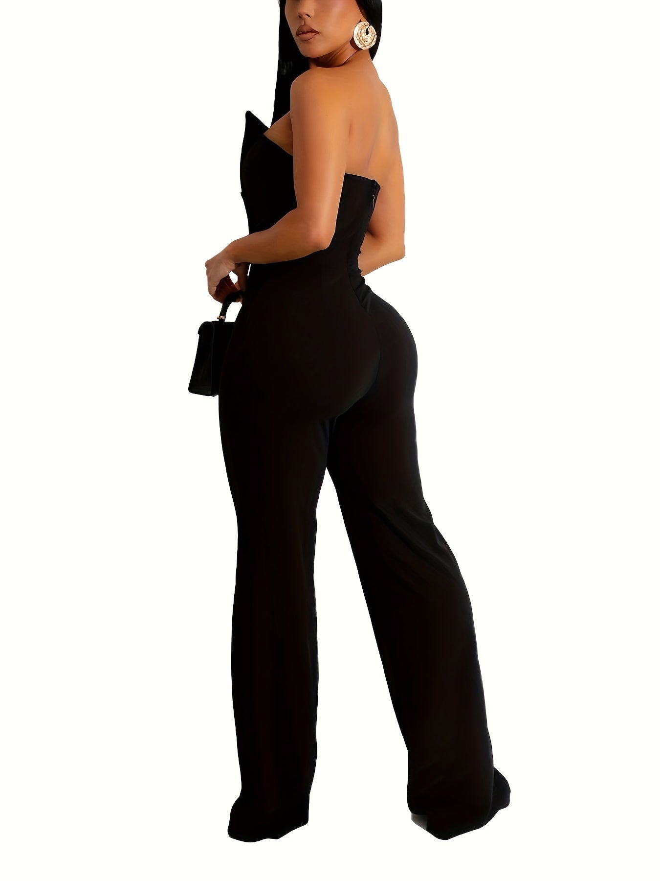 Elegant Women's Sleeveless Button Jumpsuit - Chic One-Shoulder Design, Flared Leg Pants, Polyester Blend, Machine Washable, Perfect for Spring/Summer