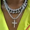 2 Shiny Pendants With Ice Cuban Chain Miami Necklace Men And Women Hip-hop Pendant Necklace Jewelry Gift