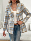 Plaid Button Front Lapel Blazer, Elegant Long Sleeve Blazer For Office & Work, Women's Clothing