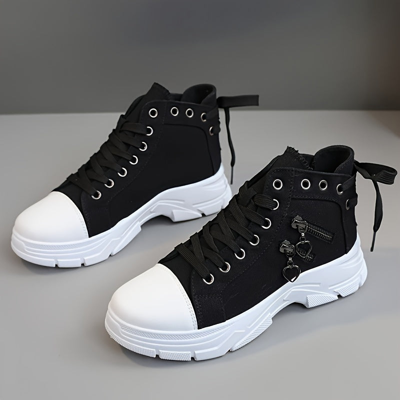 Women’s High Top Sneakers – Lace-Up Casual Sports Shoes with Side Zipper, Plus Size, Breathable Fabric Upper, All-Season Street Style Trainers