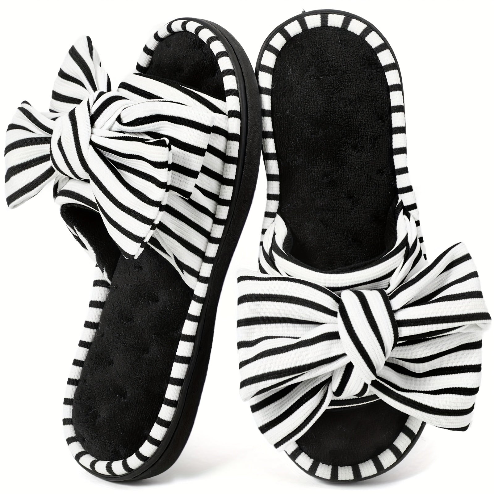 Women's Elegant Slip-on Slippers with Bow - Fabric Upper, TPR Sole, All-Season Comfort | Machine Washable | Stretchy Fit