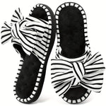 Women's Elegant Slip-on Slippers with Bow - Fabric Upper, TPR Sole, All-Season Comfort | Machine Washable | Stretchy Fit
