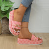 Women'S Pink Platform Sandals with Metal Chain & Rhinestones - Casual Slip-On, Open Toe, Mid-Heel, Lightweight & Stylish, All-Season Footwear, Casual Footwear | Metallic Chain Sandals | Rubber Sole Sandals