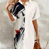 Elegant Women's Portrait Print Shirt Dress - Chic Button-Up Cardigan with Short Sleeves, Polyester, Machine Washable, Ideal for Spring/Summer