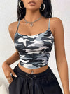 Women's Camo Print Crop Top, Sexy Strapless Knit Fabric Tank, Polyester 95% Elastane 5%, Sleeveless Geometric Pattern, Skinny Fit for Spring/Summer
