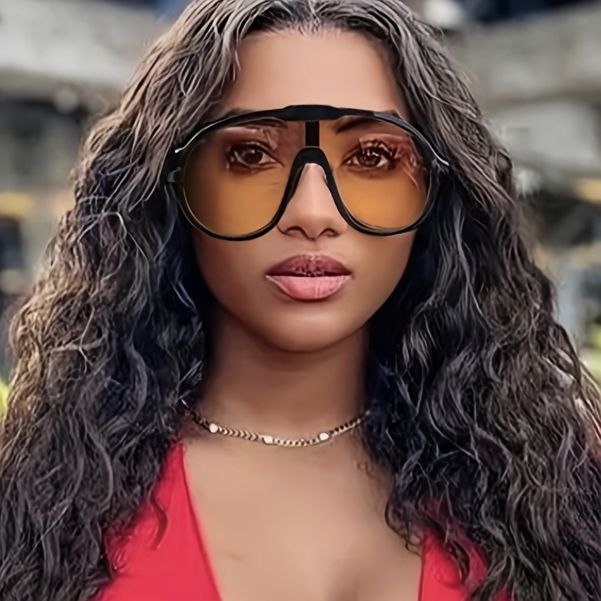 Large Frame Yellow-Tinted Fashion Fashion Glasses for Women - Stylish Oval Design, Anti-Reflective Lenses, Perfect for Parties, Travel & Casual Attire, Glasses Accessories
