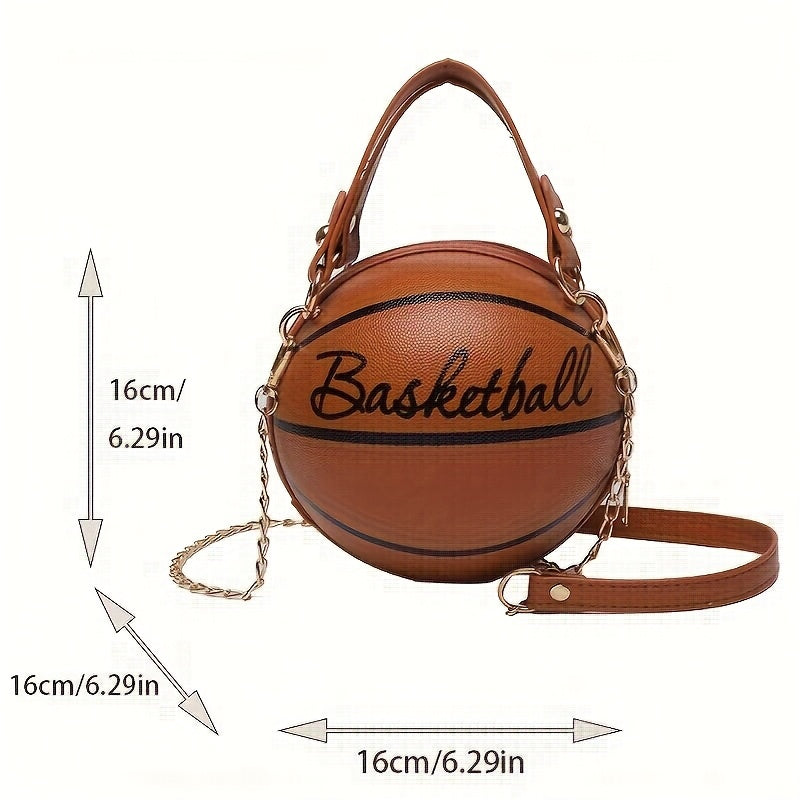 Stylish Women's Basketball Crossbody Bag - Chic PU Shoulder Bag with Zip Closure, Polyester Lining, Perfect for Sports Enthusiasts, Basketball Messenger Mini Round Bag PU Clutch, Suitable for Dates, Work, Vacation, Parties, C