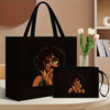 Elegant beauty print satchel set, 2pcs lady portfolio handbag, with makeup bag, lightweight and large capacity, very suitable for work, school, shopping, gifts