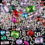 300 Pieces Of Y2K Black Golden Silvery Punk Cone Rivet 3D Golden Skull Cross Chain Snake Pattern Retro Alloy Golden Nail Pendant Glass Pointed Bottom Gem Resin Water Drill Female Girl Golden Nail DIY Nail Art Decoration Set