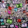 300 Pieces Of Y2K Black Golden Silvery Punk Cone Rivet 3D Golden Skull Cross Chain Snake Pattern Retro Alloy Golden Nail Pendant Glass Pointed Bottom Gem Resin Water Drill Female Girl Golden Nail DIY Nail Art Decoration Set