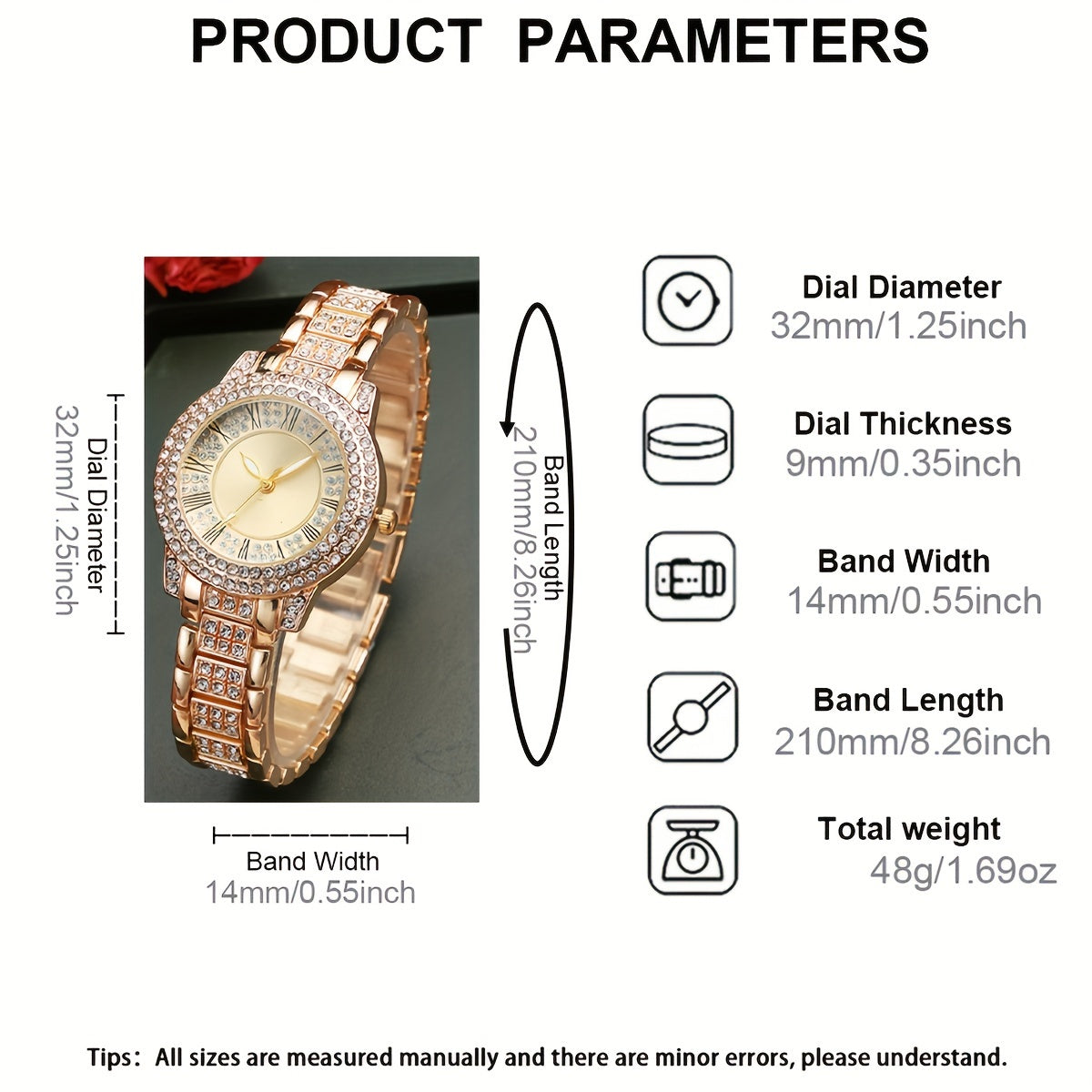 Middle East Ramadan Ladies Watch 1Set Ladies Watch Luxury Full Rhinestone Roman Dial Quartz Watch And Our Lady Of Guadalupe Pendant Necklace Earings Jewelry Set Suitable for Women Party Holiday Birthday Wear Or As Sisters The