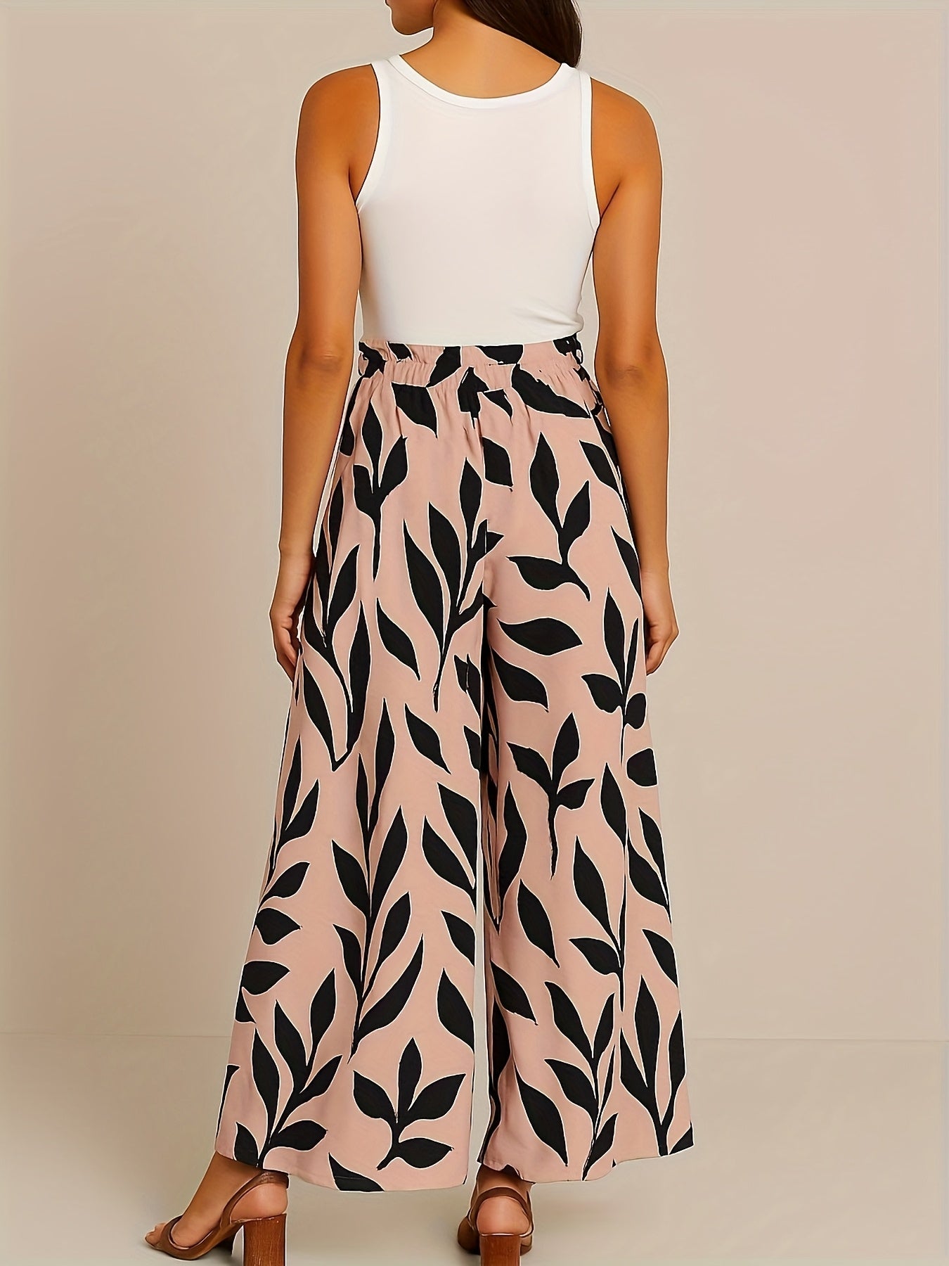 Women'S Skirt Pants Wide Leg Pants Elastic Waist Casual Wide Leg Pants With Pockets Trousers