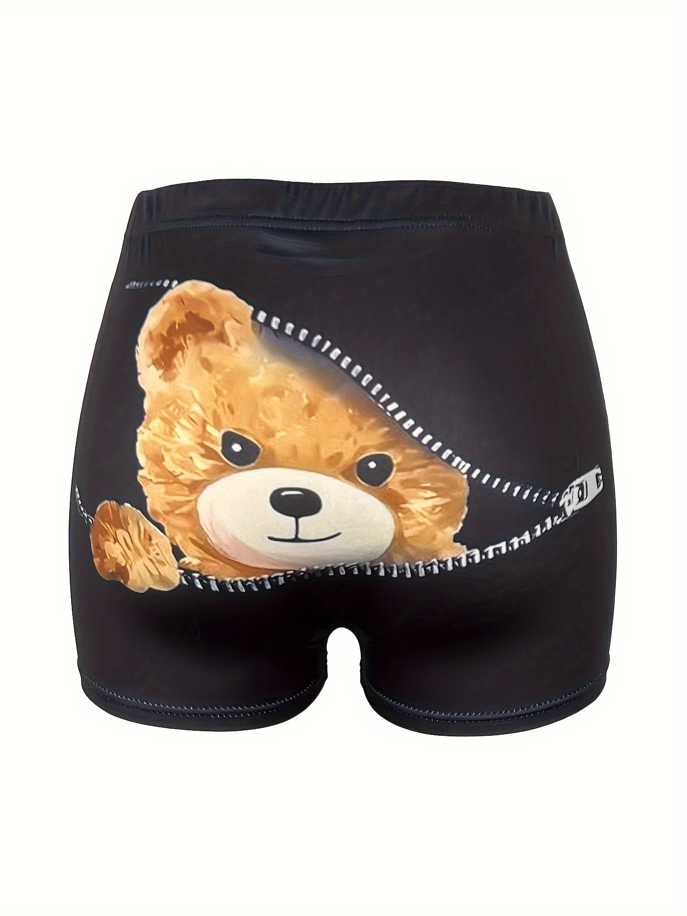 Teddy Bear Print Skinny Shorts, Casual Elastic High Waist Shorts For Spring & Summer, Women's Clothing