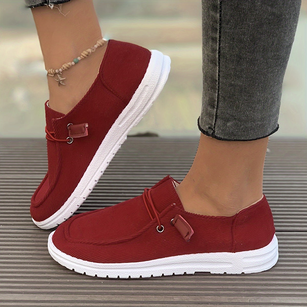 Women’s Casual Slip-On Skateboard Sneakers – Non-Slip TPU Sole, Breathable Fabric Upper & Insole, All-Season Comfort | Solid Color Streetwear Shoes