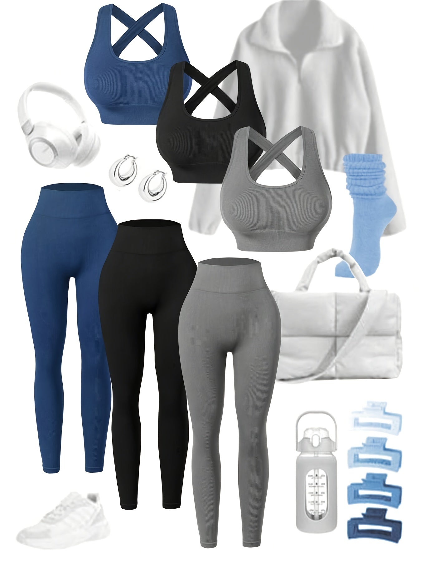 [Seamless Yoga Leggings] 3pack High-Waisted Yoga Leggings Set - Seamless, Breathable, All-Season - With Built-In Bra