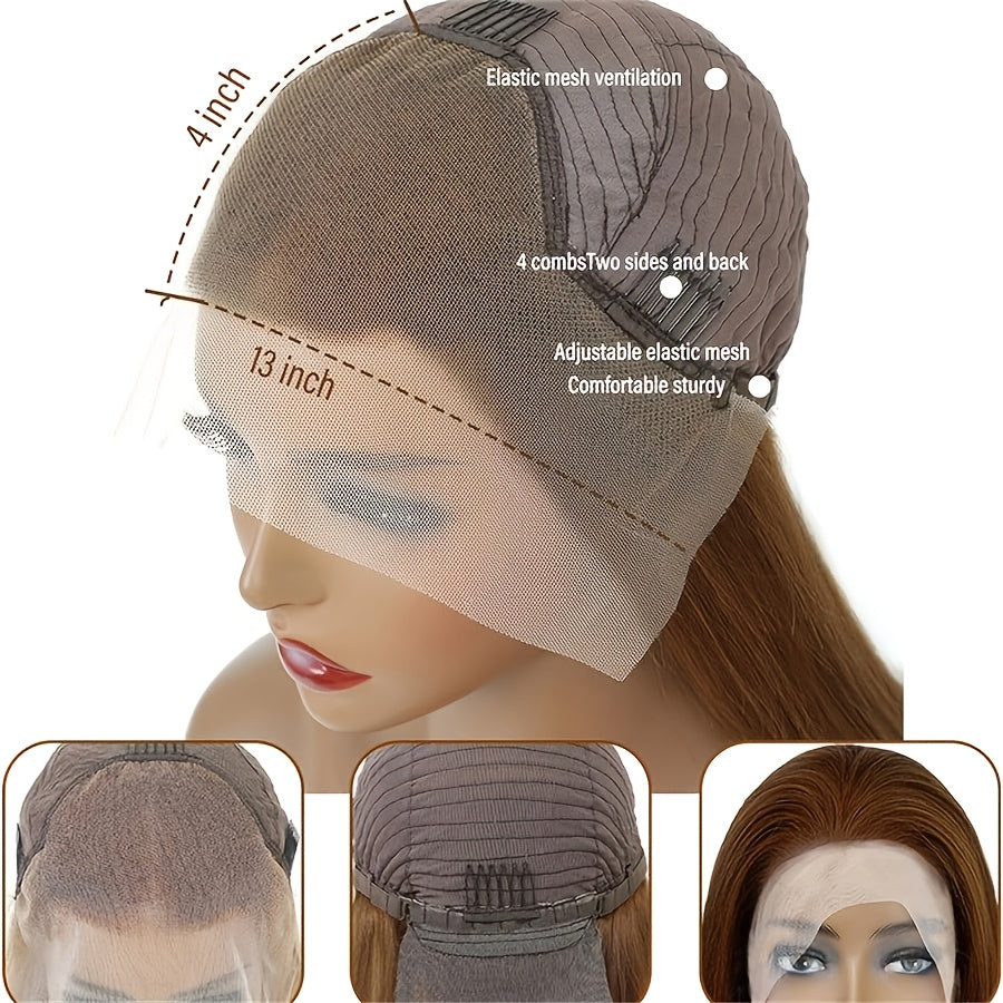 30-40 Inch Long Straight 13x4 Lace Front Wig for Black Women - Brazilian Remy Human Hair, Pre-Plucked Natural Hairline, Glueless HD Lace, Bone Straight, Full Coverage, Elegant Style
