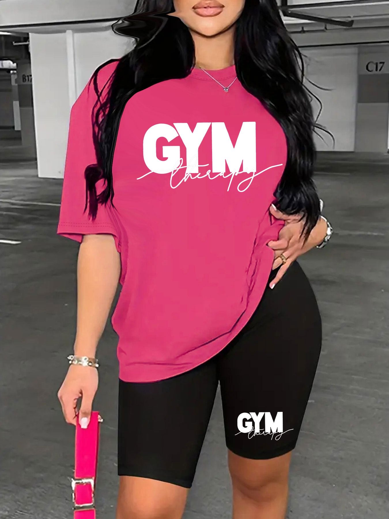 Women'S Gym-Themed Two-Piece Set - "GYM" Print T-Shirt & Shorts, Casual Polyester Athletic Wear for Spring/Summer, Gym Gear|Casual Gym Wear|Polyester Fabric