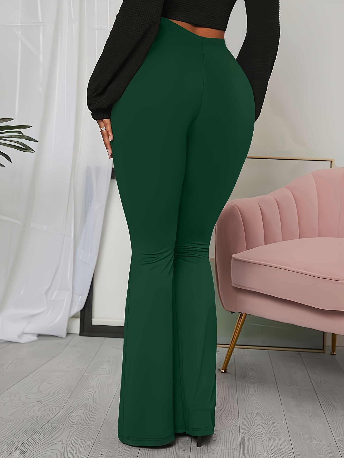 Solid Color Flare Leg Pants, Casual Versatile High Waist Pants For Spring & Summer, Women's Clothing