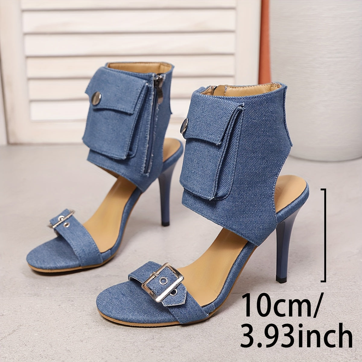 Women's Elegant Open-Toe Stiletto High Heel Sandals - Breathable Fabric Upper, Comfortable Synthetic Cover Lining & Non-Slip Rubber Sole, Secure Zip Closure for Summer Casual & Formal Occasions, Stiletto Heels