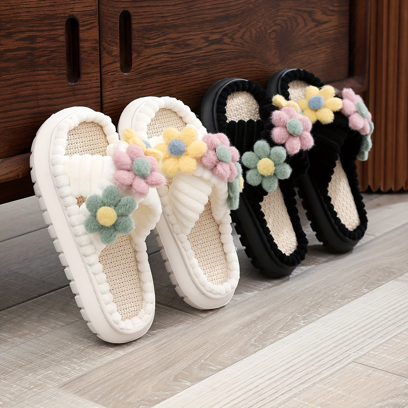 Vibrant Floral Print Slip-On Slippers - Soft Fabric Upper, Crisscross Band, Open Toe, EVA Sole, Comfy Linen Platform, Cozy Home Shoes for Relaxation