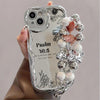 Electroplated Silver Curved Edge Pattern Mobile Phone Case with Pearl Bracelet Lanyard Design, Anti-fall, Durable, Unique Pattern, Compatible with iPhone 16 15 14 13 12 11 Pro Promax 16 15 14 Plus Cute Fashion Thickened Shock