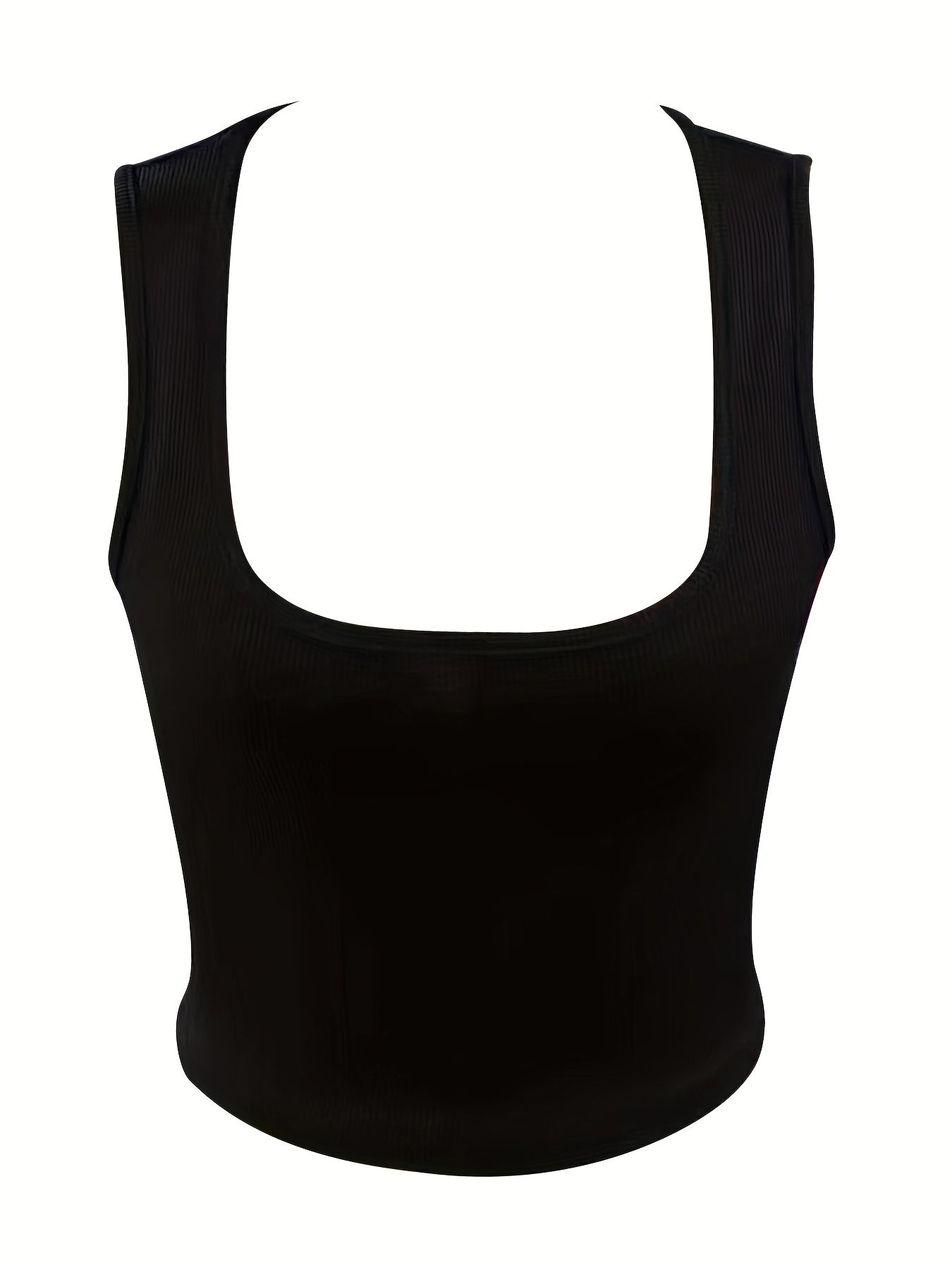 Solid Square Crop Tank Top, Casual Sleeveless Tank Top For Summer, Women's Clothing