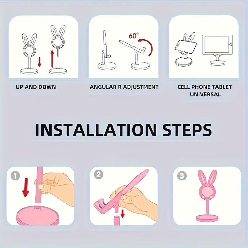 Cute Bunny Adjustable Phone Stand, ABS Material, Universal Desktop Holder, Stable Grip, Portable Design, Ideal Gift for Apple, Huawei, Samsung, Xiaomi & More, Versatile Use