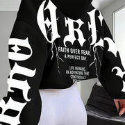 New Arrival: Casual Hooded Alphabet Printed Women'S Sweatshirt - Polyester, Fall/Winter, Knit Fabric, 250g/m²