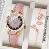 2pcs Women's Fashionable & Simple Flower Petal Quartz Watch With Bracelet Set Includes Watchband And Bracelet No Watch Box