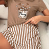 Women'S Casual Crew Neck Pajama Sets, Polyester 95.0% Elastane 5.0%, All-Season Comfort, Heart Pattern, Adult Sleepwear, Loungewear|Playful Print|Comfortable Fit, Pajamas for Travel