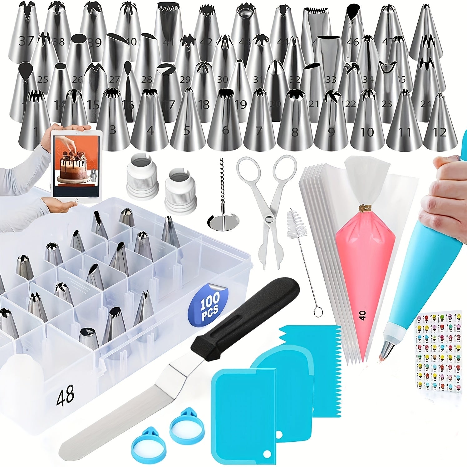 100pcs Set of Piping Tips Stainless Steel Dessert Technique Collection - Cake Baking Tools Stainless Steel Nozzle Christmas Supplies