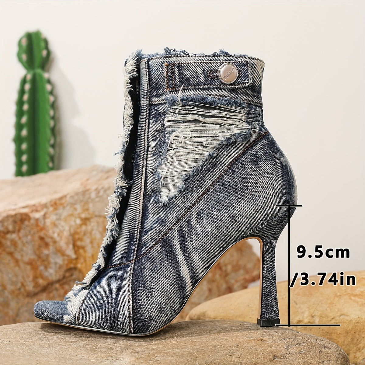 [Elegant High Heels] Elegant Women's Blue High Heels - Four Seasons New Fashionable Retro Square Head Exposed Toe Western Style Thin Ankle High Heels